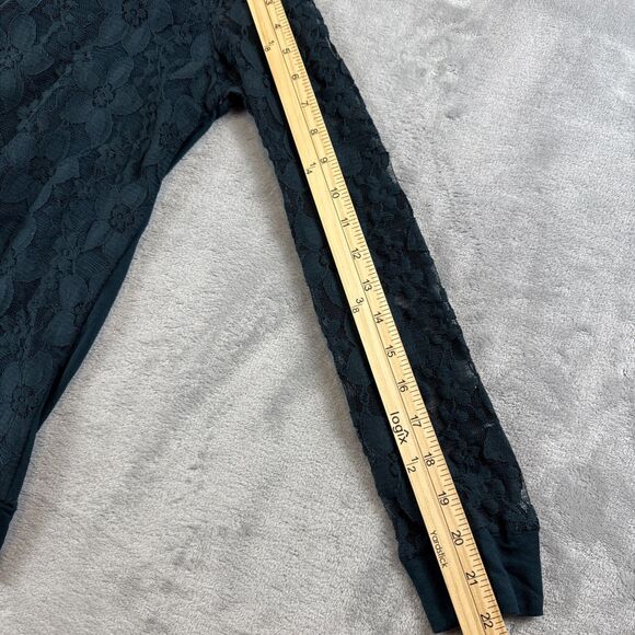 Adrianna Papell Women’s Small Lace Top Dark Pine Green Long Sleeve Crew - Picture 5 of 8